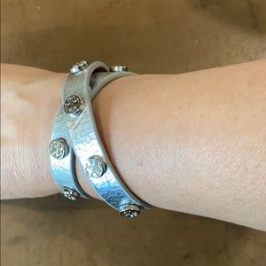 Tory Burch Silver Leather Wrap Bracelet